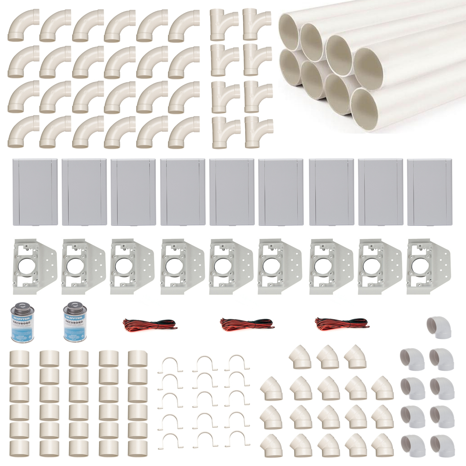 Einbau-Set für 9 Saugdosen mit Rohren